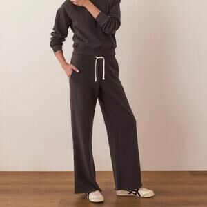 Marine Layer Anytime Wide Leg Washed Black Sweatpants L Cotton Relaxed Grey